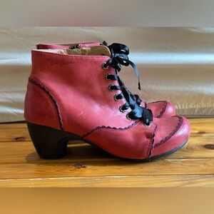 Red Ankle Boots with Black Laces